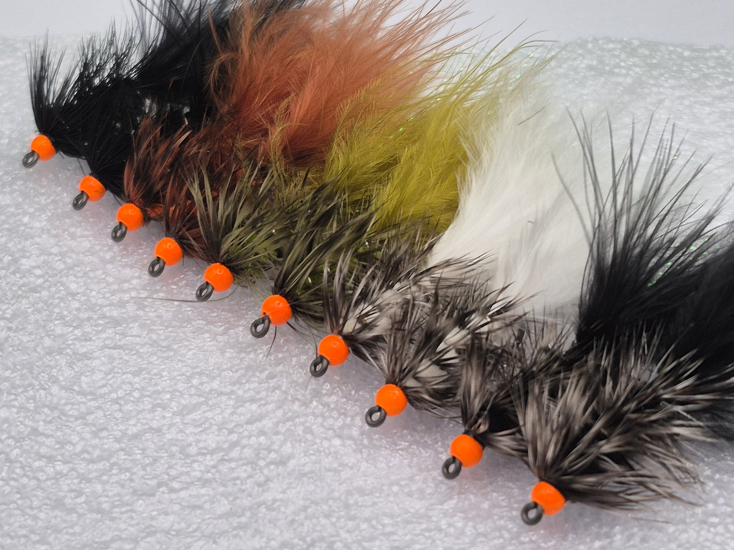 Streamer Fly Set — 10 Premium Hot Head Grizzly Woolly Buggers #6 Barbless