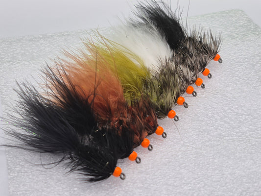 Streamer Fly Set — 10 Premium Hot Head Grizzly Woolly Buggers #6 Barbless